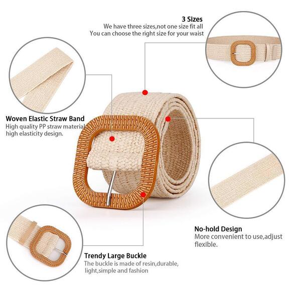 Women Belts For Dresses, Elastic Straw Rattan Waist Band With Large Buckle🐤 - Picture 2 of 7